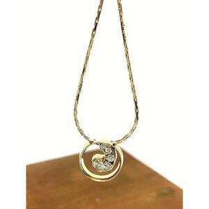 Diamond Pendant Circle Dangler Studios 14k Yellow Gold Women's Necklace 17''